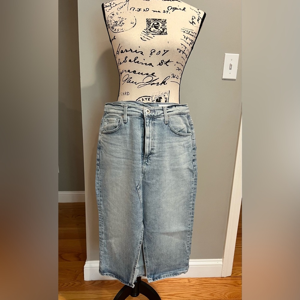 AG Adriano Goldschmied Light Blue Jean Midi Skirt
